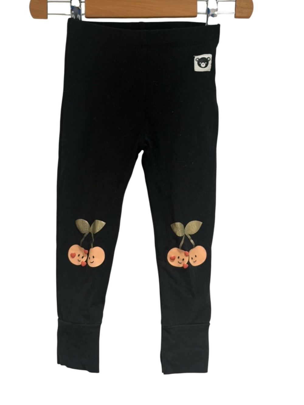 HUXBABY black cotton leggings with cherry print - size 3